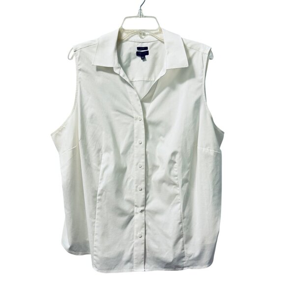 Talbots Plus Petite Non-Iron White Sleeveless Button-Down Blouse 22WP Cotton Ble - Picture 1 of 12